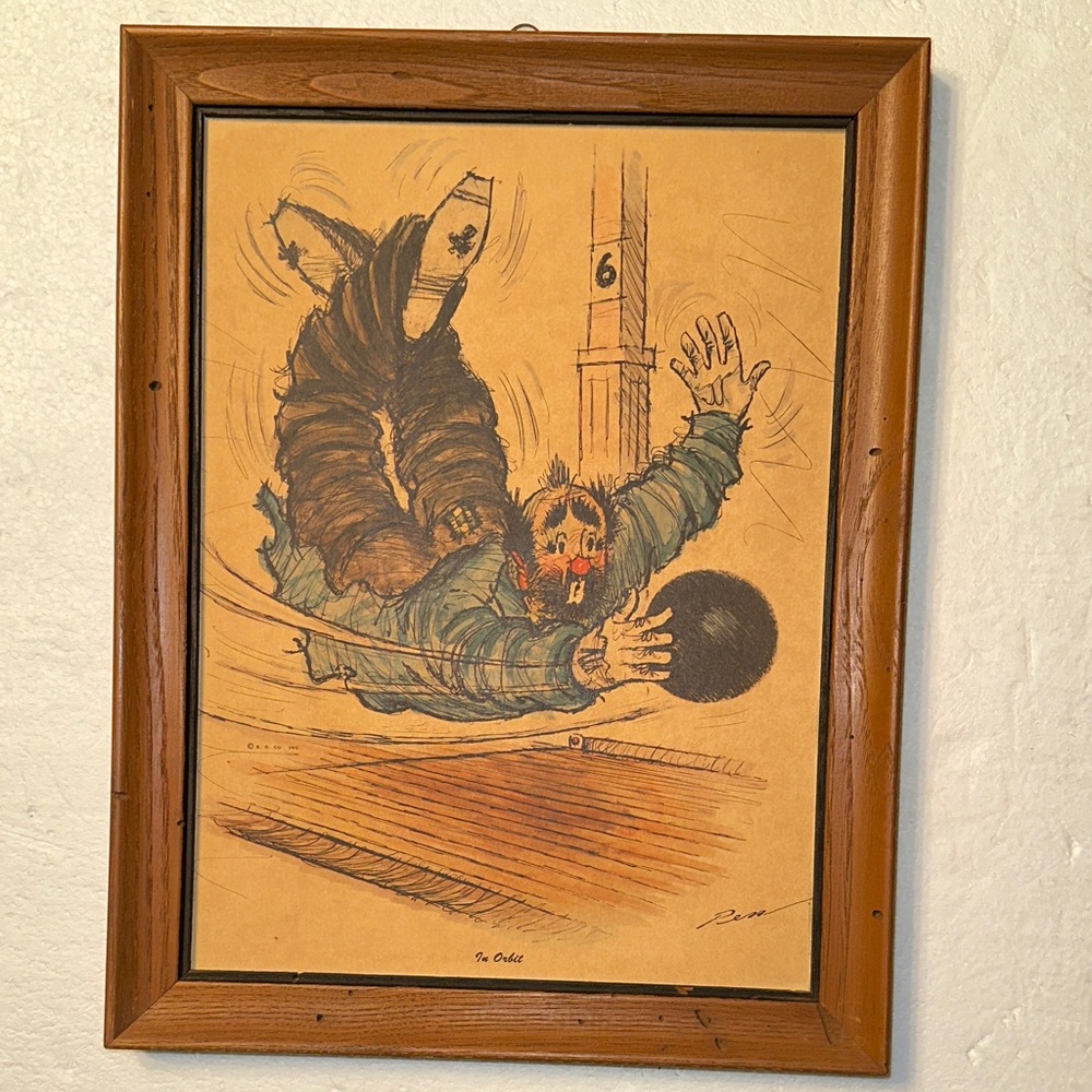 Vintage Bowling Clown Print “In Orbit” by Penn